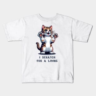 Cute Cat T-Shirt, I Scratch For A Living, Funny Kitten Tee, Cat Lover Gift, Pet Owner Animal Humor Unisex Graphic Tee Kids T-Shirt